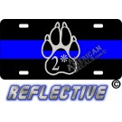Thin Blue Line 2* Paw Straight Line Reflective Metal License Plate