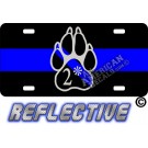 Thin Blue Line 2* Paw Tilted Line Reflective Metal License Plate