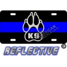 Thin Blue Line "K9" Paw Reflective Metal License Plate
